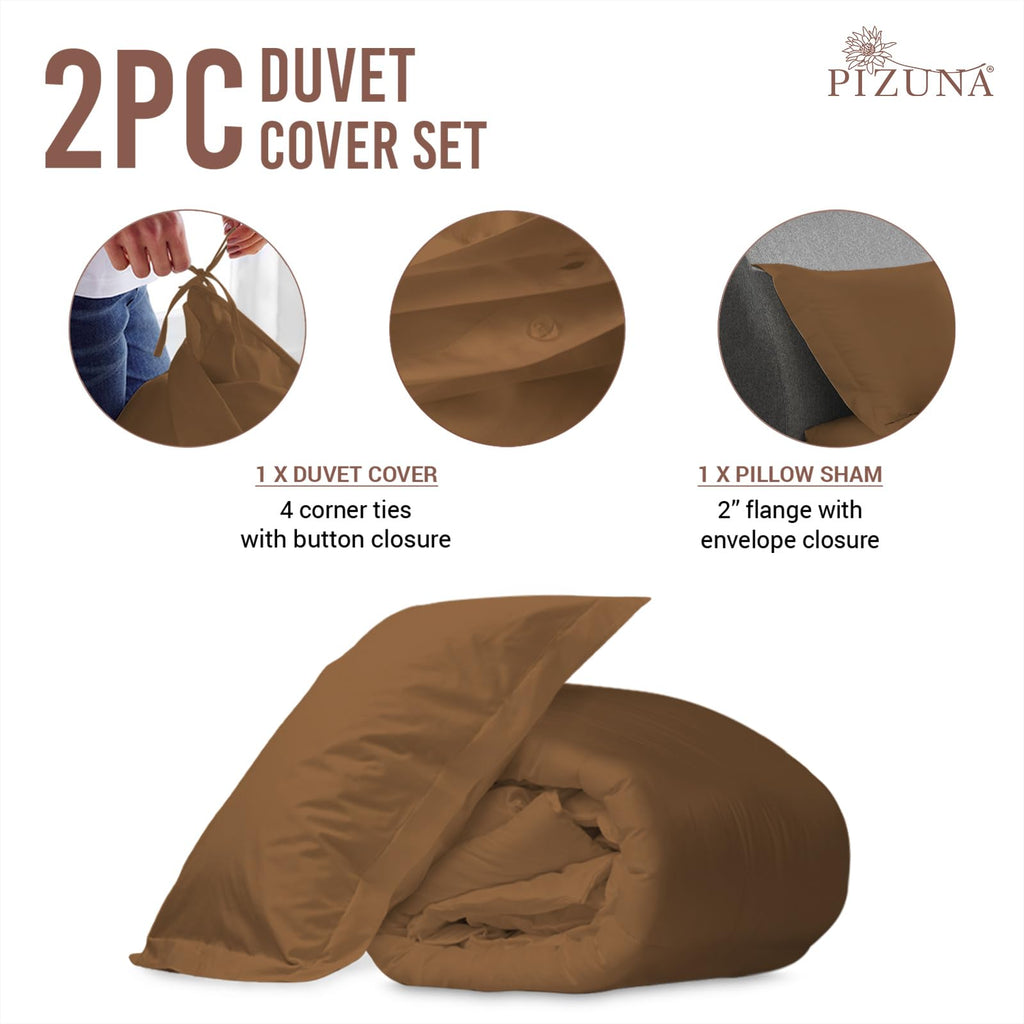 100% Cotton Twin Duvet Cover Set 400 Thread Count Mocha Brown
