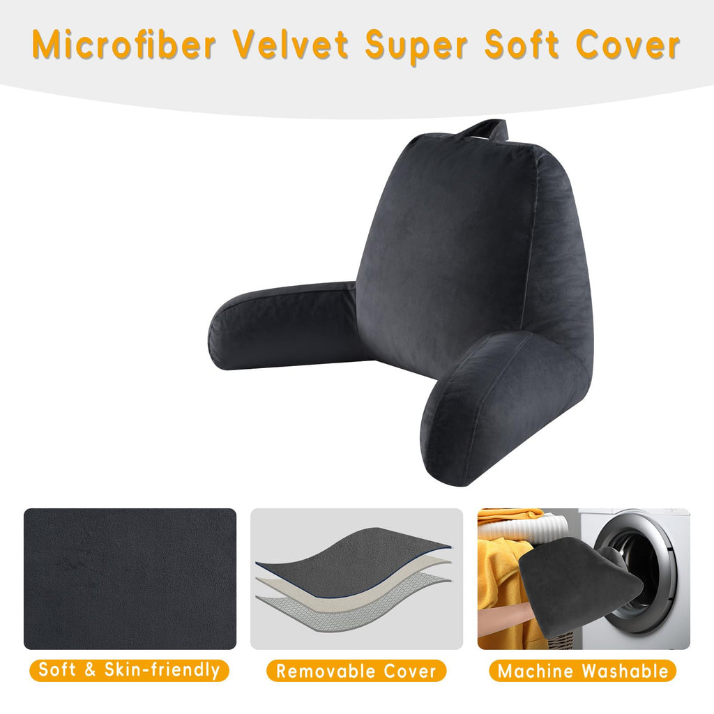 Reading Pillow for Sitting in Bed with Shredded Memory Foam, Black