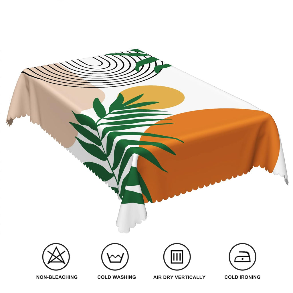 60x84inches Mid Century Modern Art Table Cloth Abstract Geometric Boho Rainbow Sun Green Leaves Tablecloths