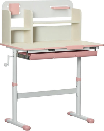 Wooden Kids Study Desk Height Adjustable Tilt Desktop Drawer Pink