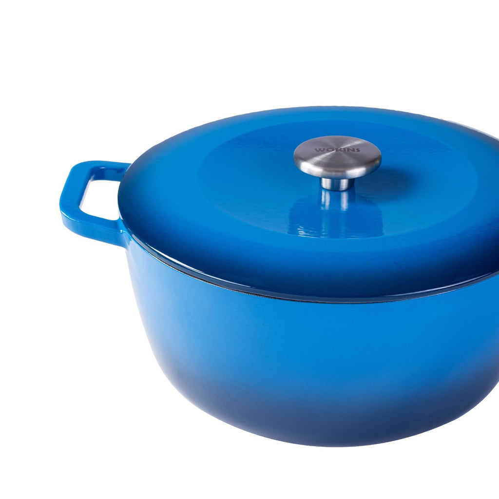 5QT Enameled Cast Iron Dutch Oven, Concave Self-Basting Lid, Blue