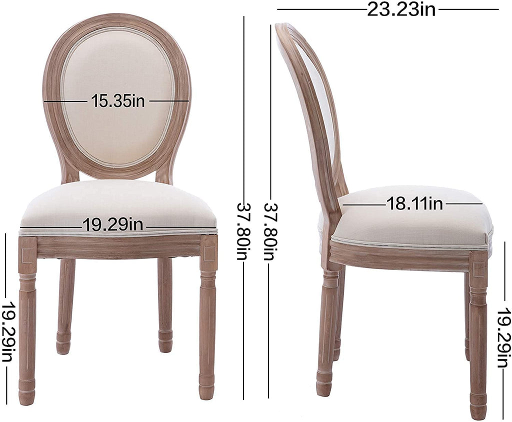 French Country Dining Chairs Set of 4, Farmhouse Fabric Chairs with Round Back, Solid Wood Legs, Oval Side Chairs