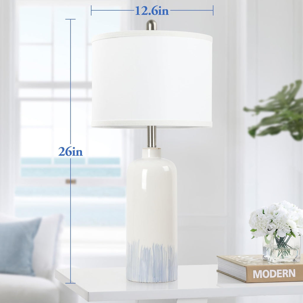 26'' Ceramic Table Lamps Set of 2 Bedroom Nightstand, Blue