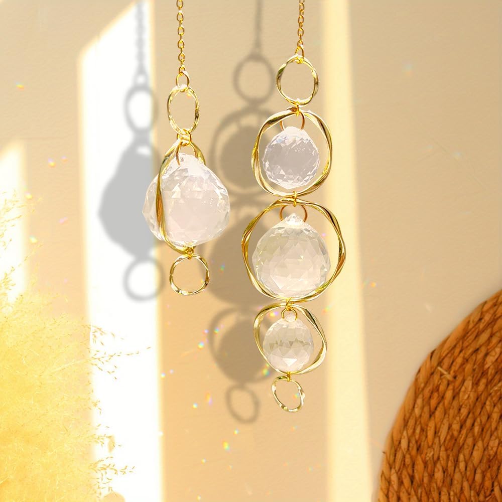 2 Pcs Crystal Suncatcher Wind Chimes for Outside,Crystal Suncatcher Prisms Hanging Outdoor Wind Chimes