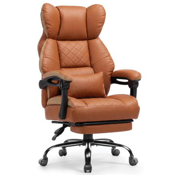 Big&Tall Ergonomic Gaming Chair, Wide Spring Seat, Linkage Armrest, Brown