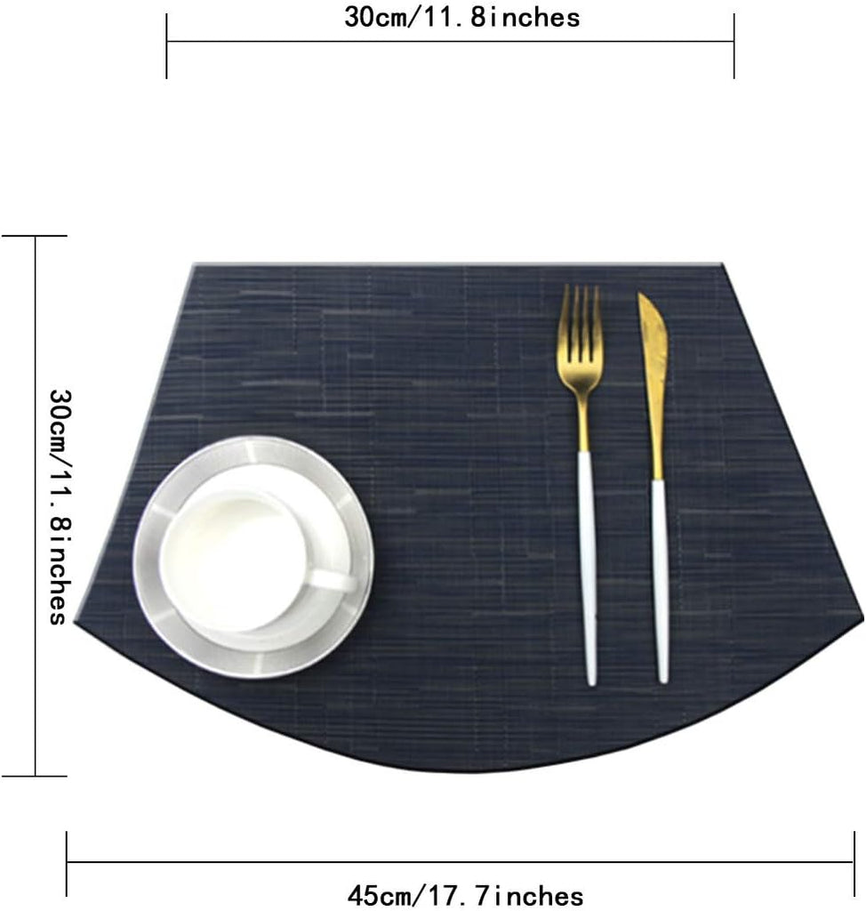 Wedge Placemats for Round Table Woven Vinyl Heat Resistant Washble Easy Clean Table Mats(Navy) - Set of 4