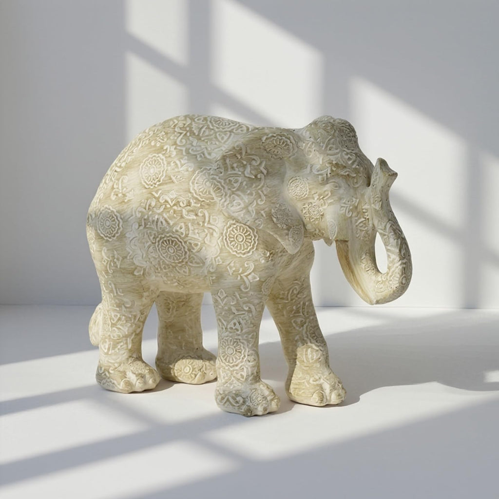 Elephant Statue Decor, Cream, 7.25 x 3.25 x 5.75 Inch