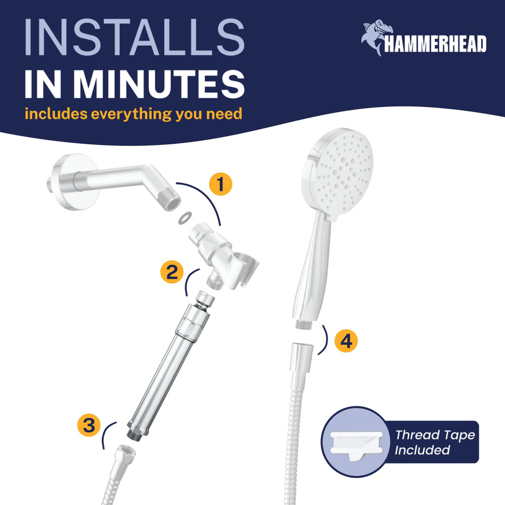 Metal Handheld Shower Head Filter Removes Chlorine & Chemicals
