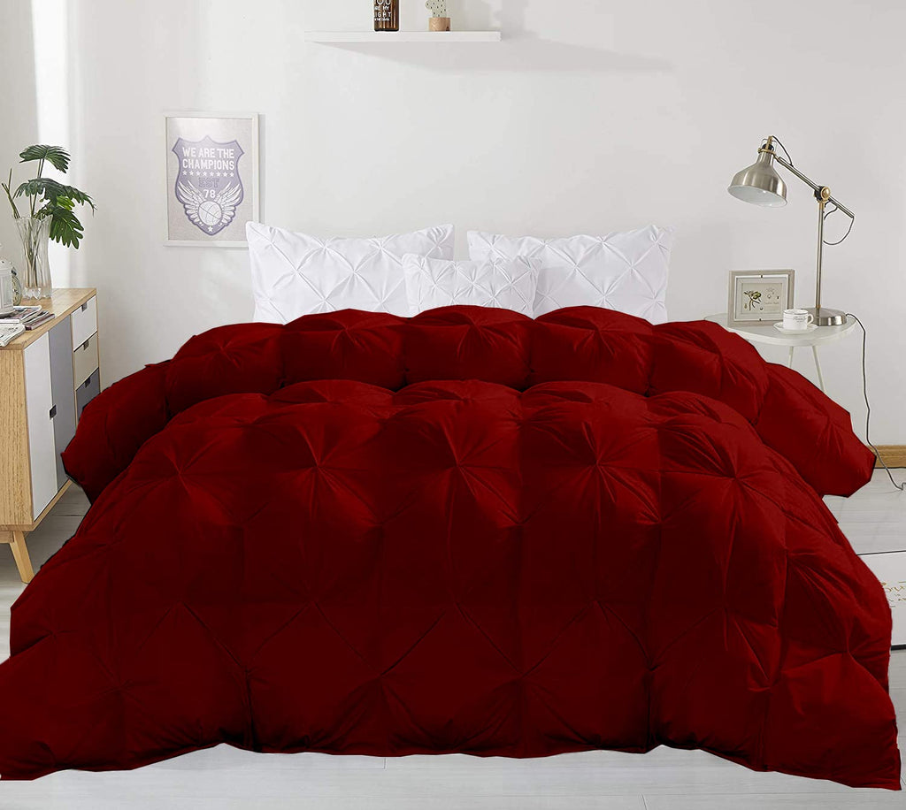 Burgundy Down Alternative Pinch Pleated Comforter- Oversized King Plus 128 x 120 Inches 1 Piece All-Season Duvet