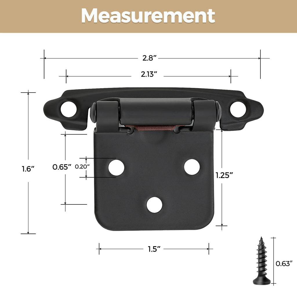 50 Pack 25 Pair Black Cabinet Hinges, 1/2" Overlay Semi-Concealed Hinges