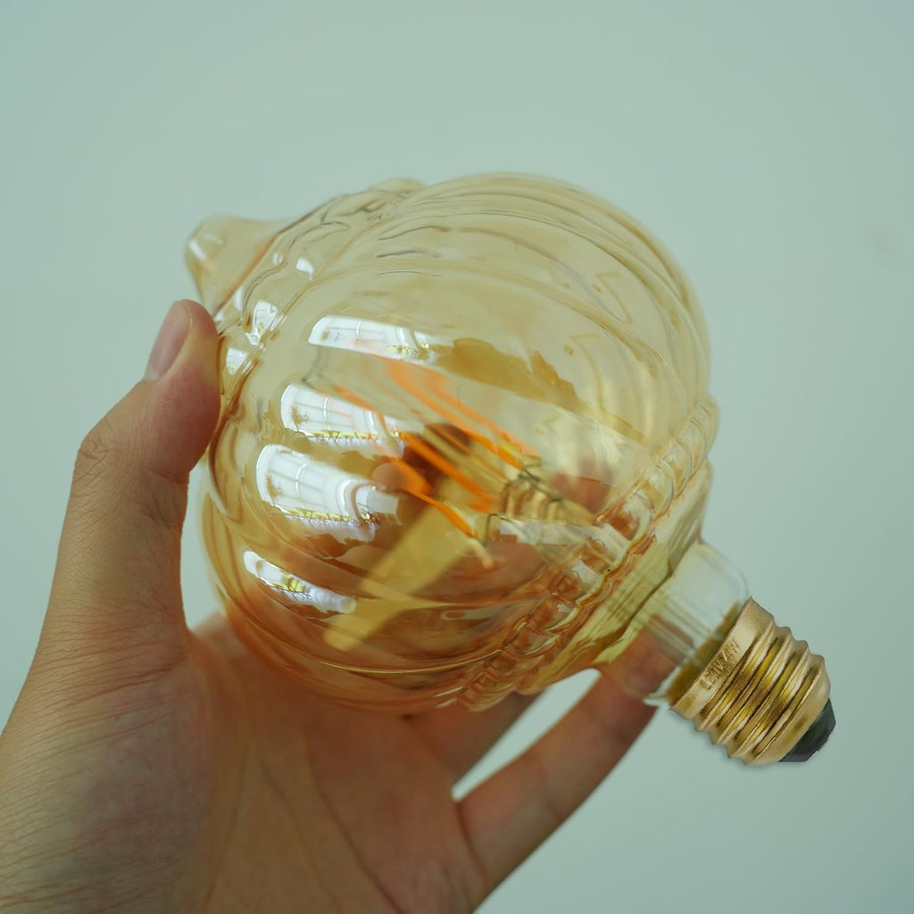 G40 LED Edison Bulb, Pumpkin Shape, Amber Hand-Blown Hard Glass, 4W 110-130V, E26, 2500K Warm Yellow Light, 400LM