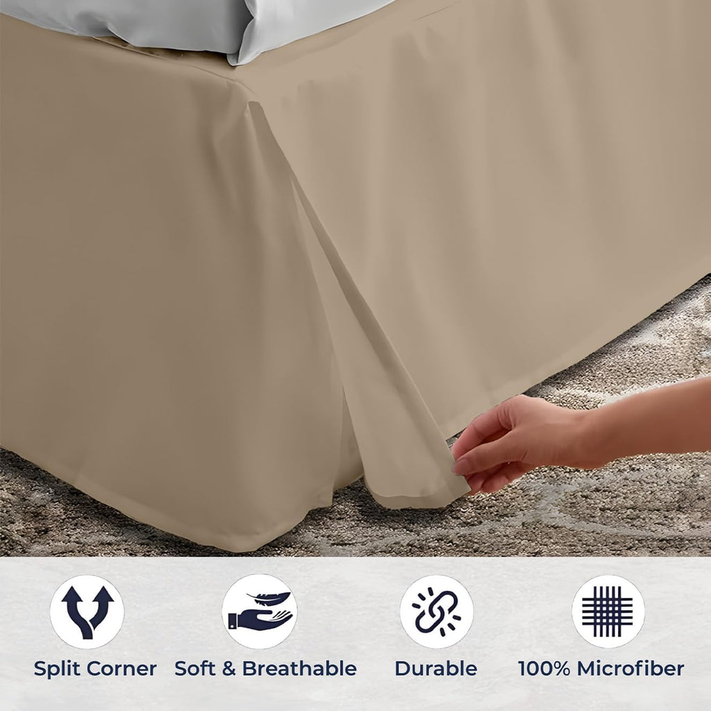 16 inch Drop Bed Skirt Full Size Platform Style with Secure Fit, Classic Tailored Look, Elegant Pleated Style Dust