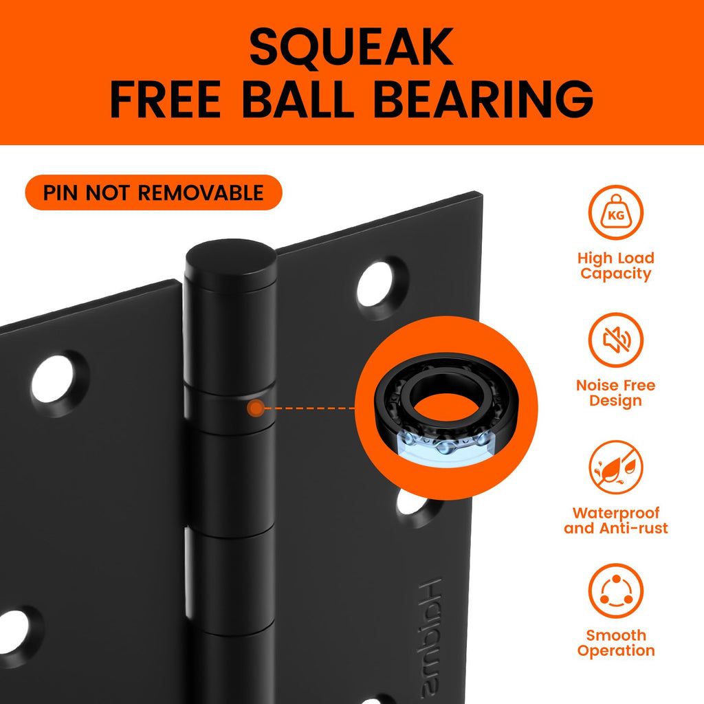3 Pack Matte Black 3.5 Inch Door Hinges with 1/4" Radius Corner