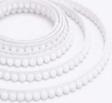 White Pom Pom Trim 10 Yards Mini Ball Fringe Ribbon for Sewing, Pillow Edging, Curtain, Boho Farmhouse DIY Decor