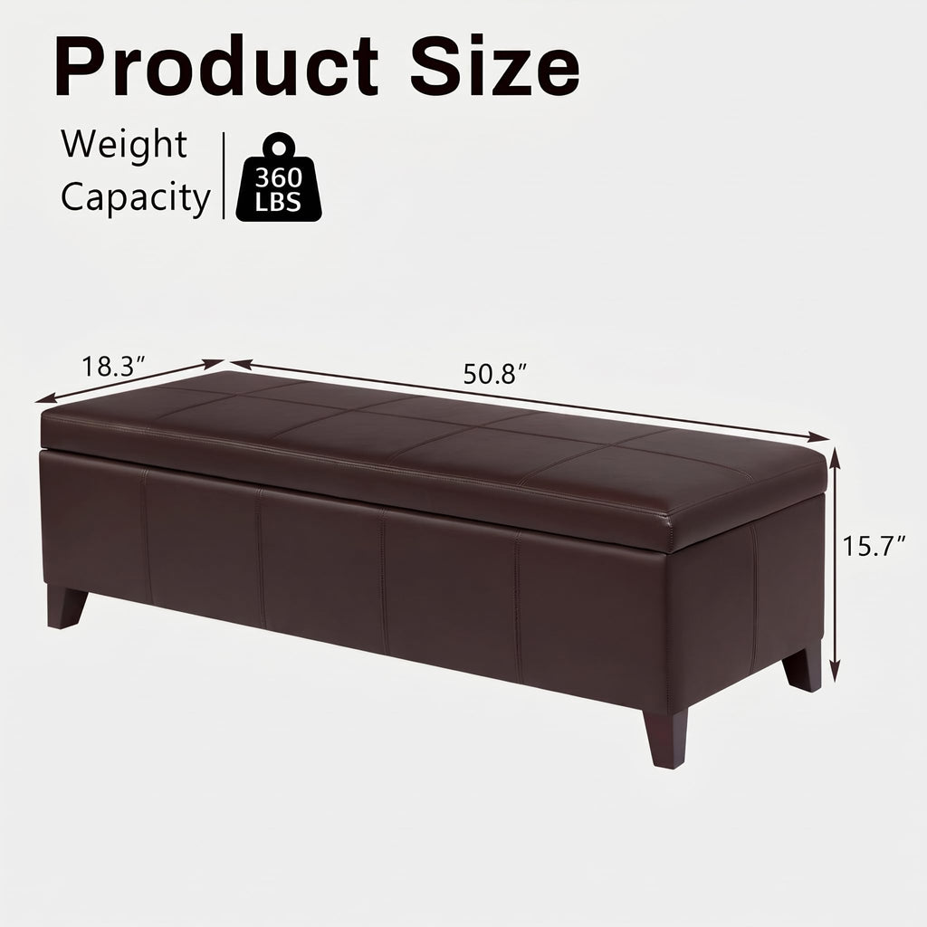 Brown Ottoman with Storage 51" Faux Leather Storage Ottoman