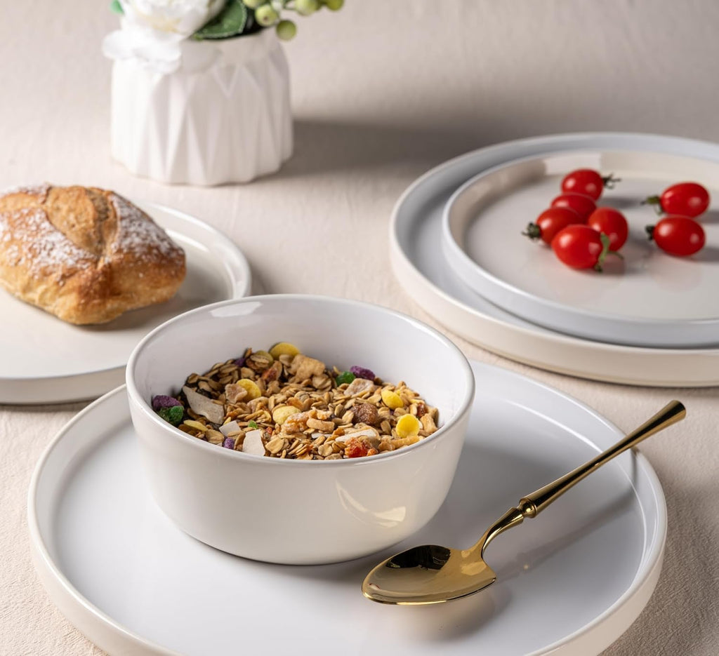 Stoneware Dinnerware Sets for 4,12Pcs Plates and Bowls Set
