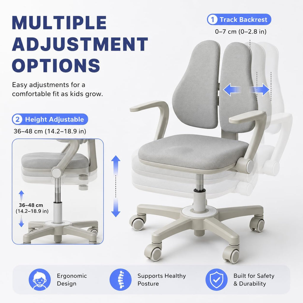 Ergonomic Kids Study Desk Chair with Lumbar Support, Adjustable Height, Adjustable Backrest, Flip-Up Armrests Bedroom