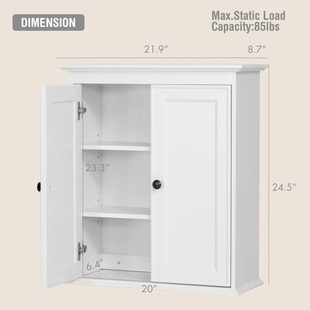 Bathroom Wall Cabinet, White Medicine Cabinet with 2 Doors