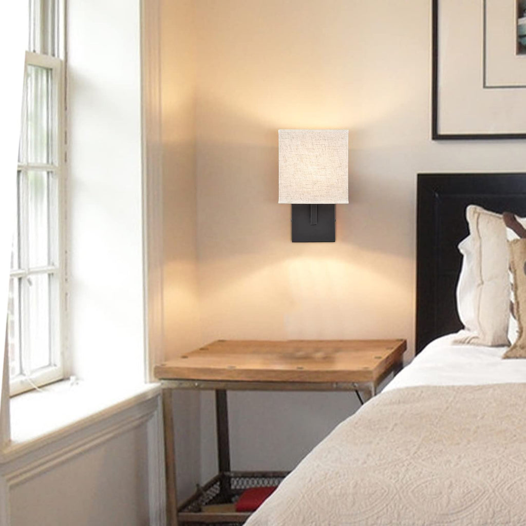 Industrial Linen Wall Sconces Black Bedroom Wall Lamp, Set of 2