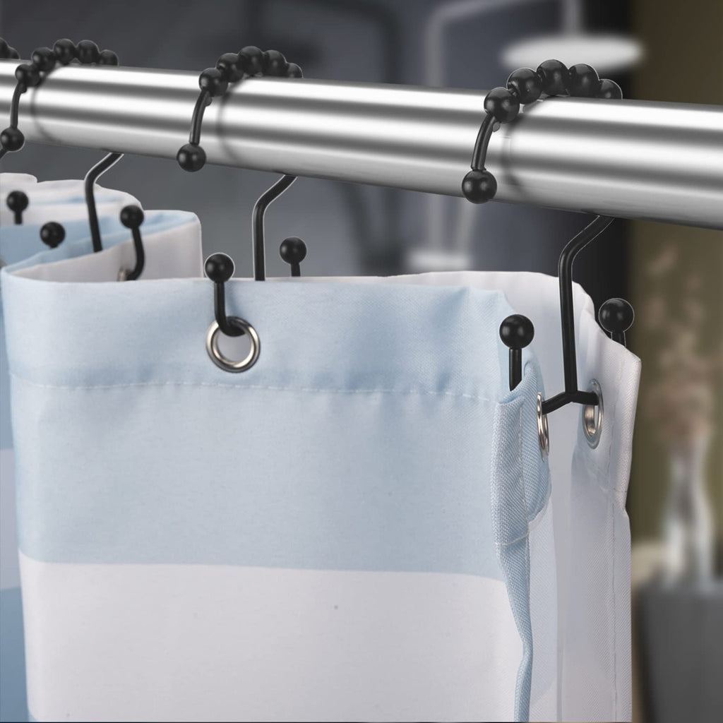 Black Shower Curtain Hooks Rings, Rust-Resistant Metal Double Glide Shower Hooks Shower Rods Curtains, Set of 12
