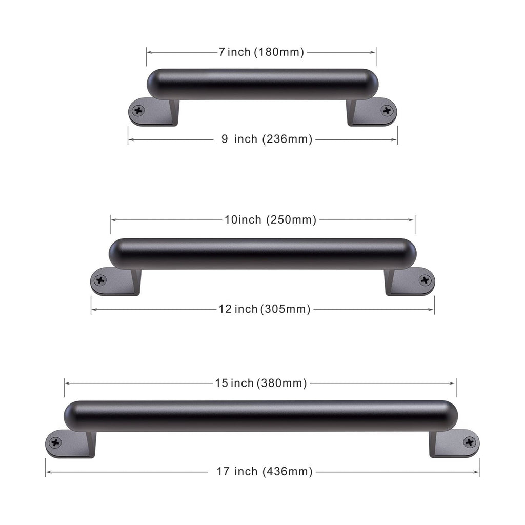 12" Barn Door Pull Handle, Heavy Duty Sliding Door Handle for Gate, Closet, Garage, Drawer, Towel Bar, Stairs, Black