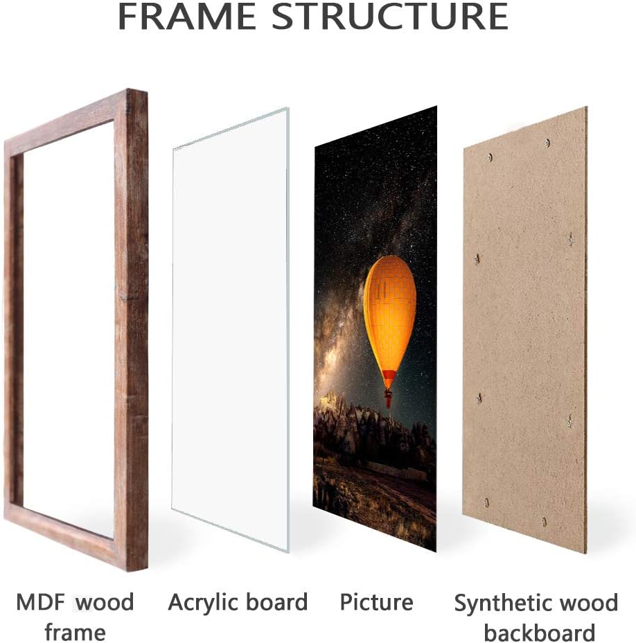 24x36 Poster Frame Rustic Wood Big Photo or Movie Poster Frames for Wall Decor with Polished Plexiglass,Brown,2 Pack