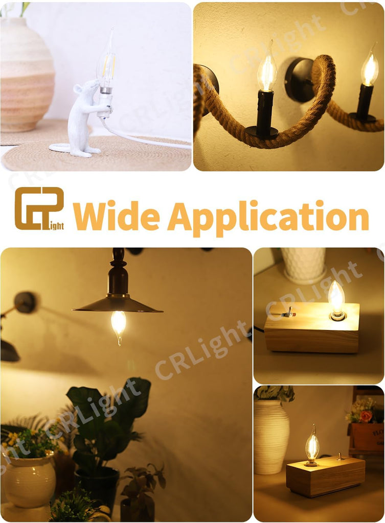 2W Dimmable LED Candelabra Bulbs 25W Equivalent, 2700K Warm White
