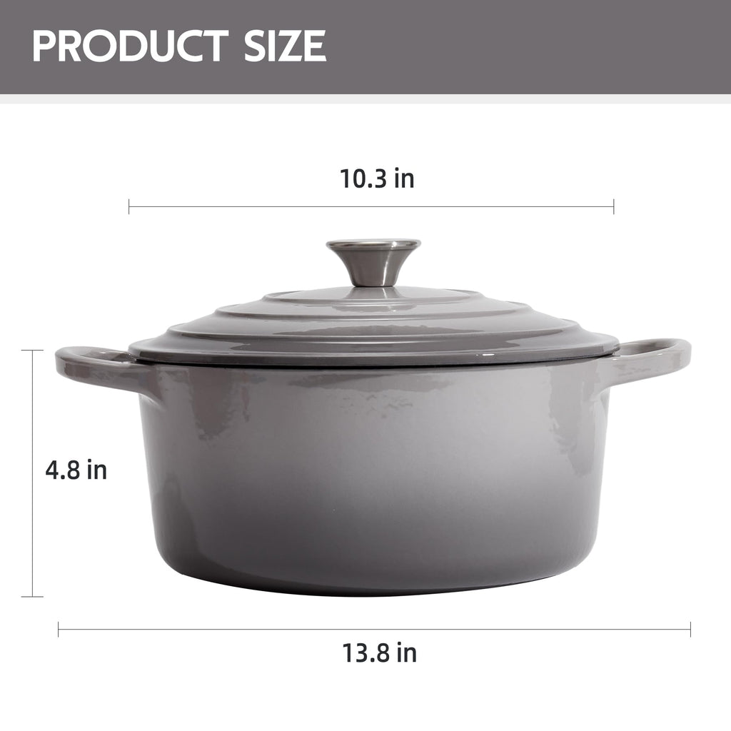 6 Quart Dutch Oven Enameled Cast Iron with Lid - Big Dual Handles - Oven Safe up to 500°F - Classic Round Pot for