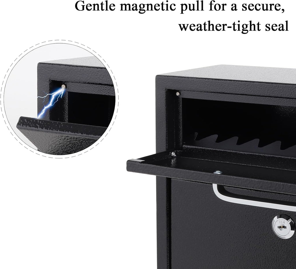 Locking Mailbox Mount Mailboxes Large, Security Drop Box with Lock, 16.2H x 11.22L x 4.72W Inches, Black XLarge