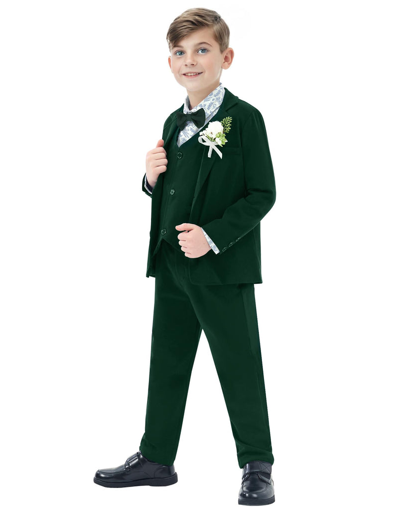 Green Boys Formal Outfit Boys Christening Outfits for Memorial Services 7 Pcs Including Jacket, Pants, Shirt, Vest