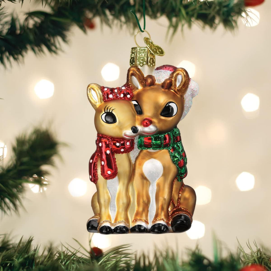 Rudolph and Clarice Glass Blown Ornament, Handcrafted Holiday Decoration, Rudolph Collection
