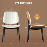 Mid Century Dining Chairs Set of 2, Upholstered Beige Nappa Leather Mid Century Modern Dining Chairs Metal Legs with