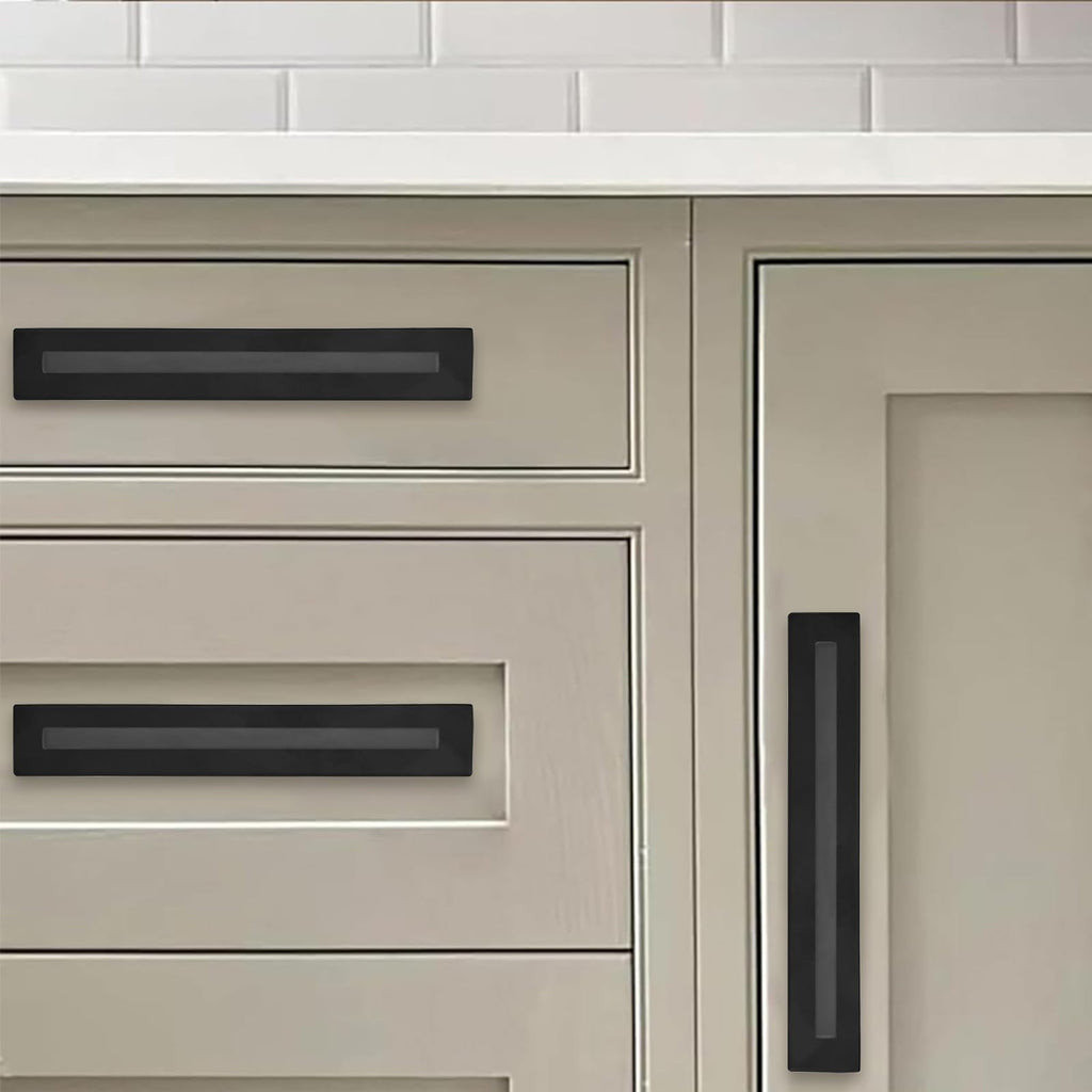 5 Pack 3 Inch Hole Center Matte Black Cabinet Pull with Backplate Solid Heavy-Duty Handles with Base Plate Cabinet