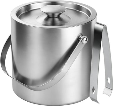 3L Double-Wall Stainless Steel Ice Bucket with Lid & Tongs