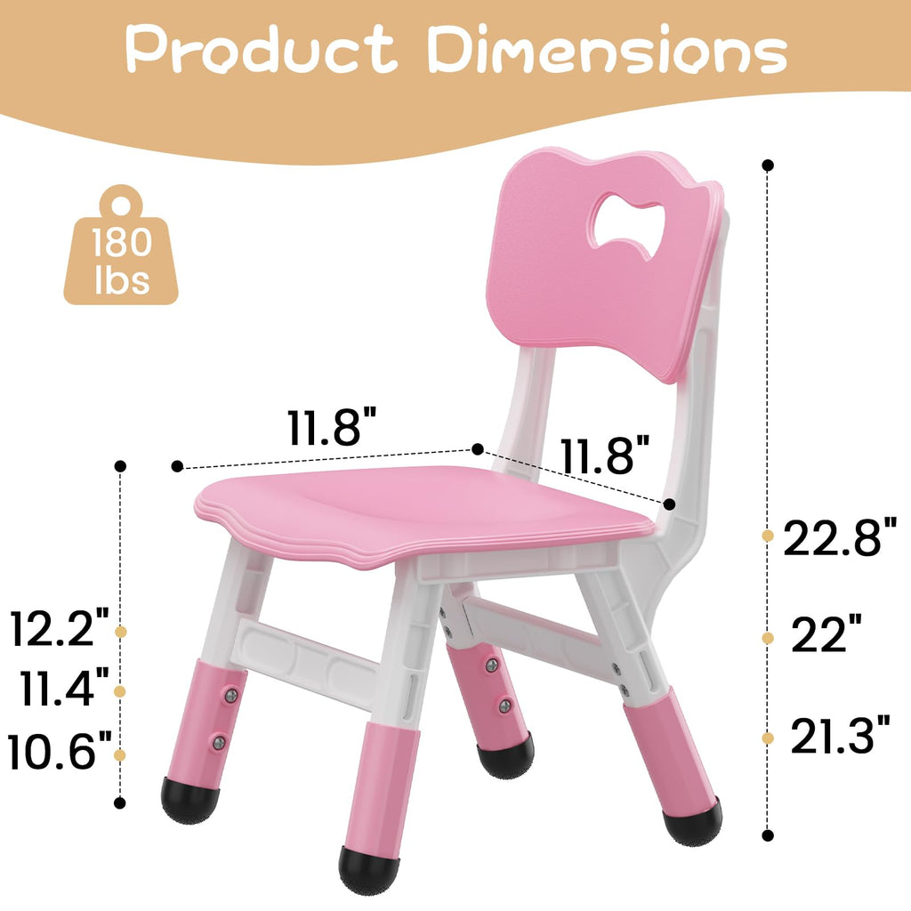 Kids Chair 2 Pack, 3 Level Height Adjustable Toddler Chairs, Pink