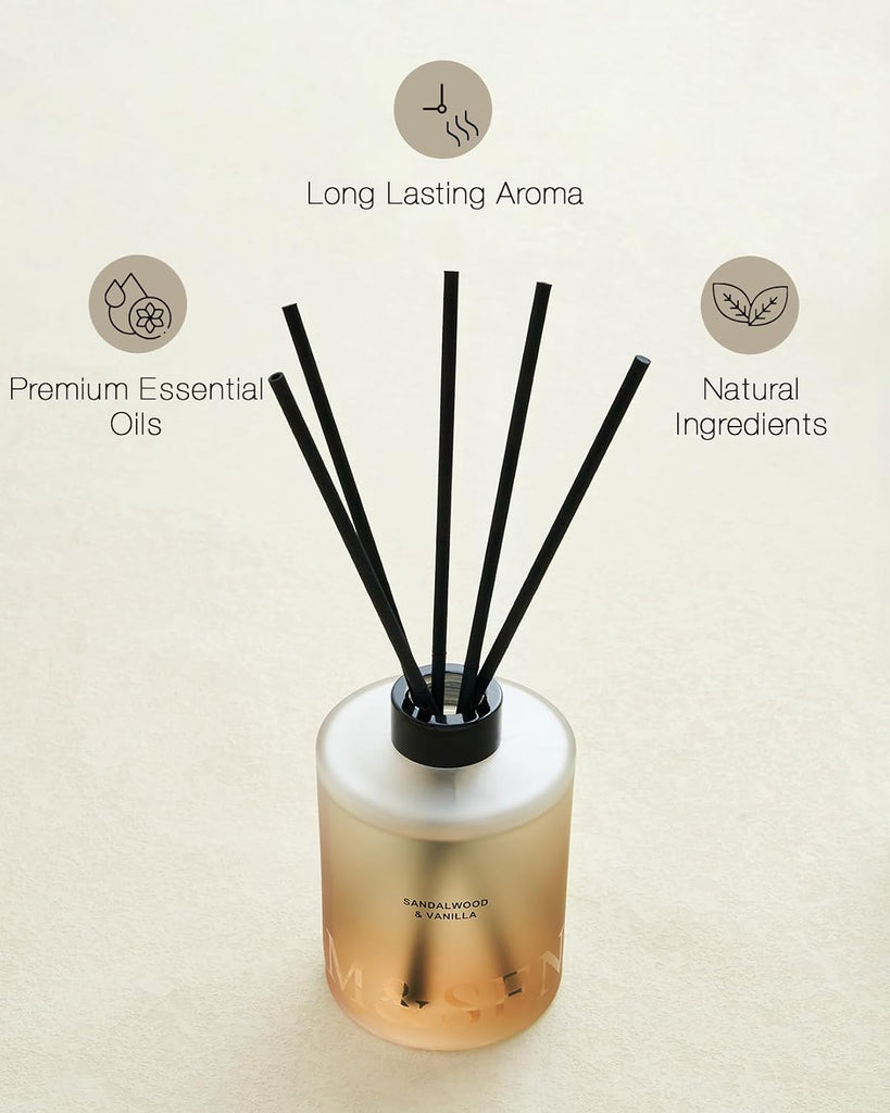 Reed Diffuser, Sandalwood Vanilla, 17 oz Natural Essential Oil - Set of 176