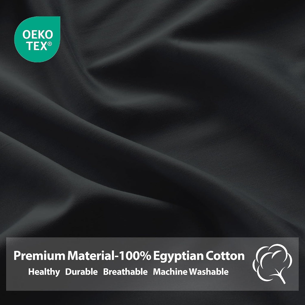 Pillow Cases Queen Size 4 Pcs, 100% Egyptian Cotton 400 Thread Count Sateen Weave Black Pillowcases Queen Size