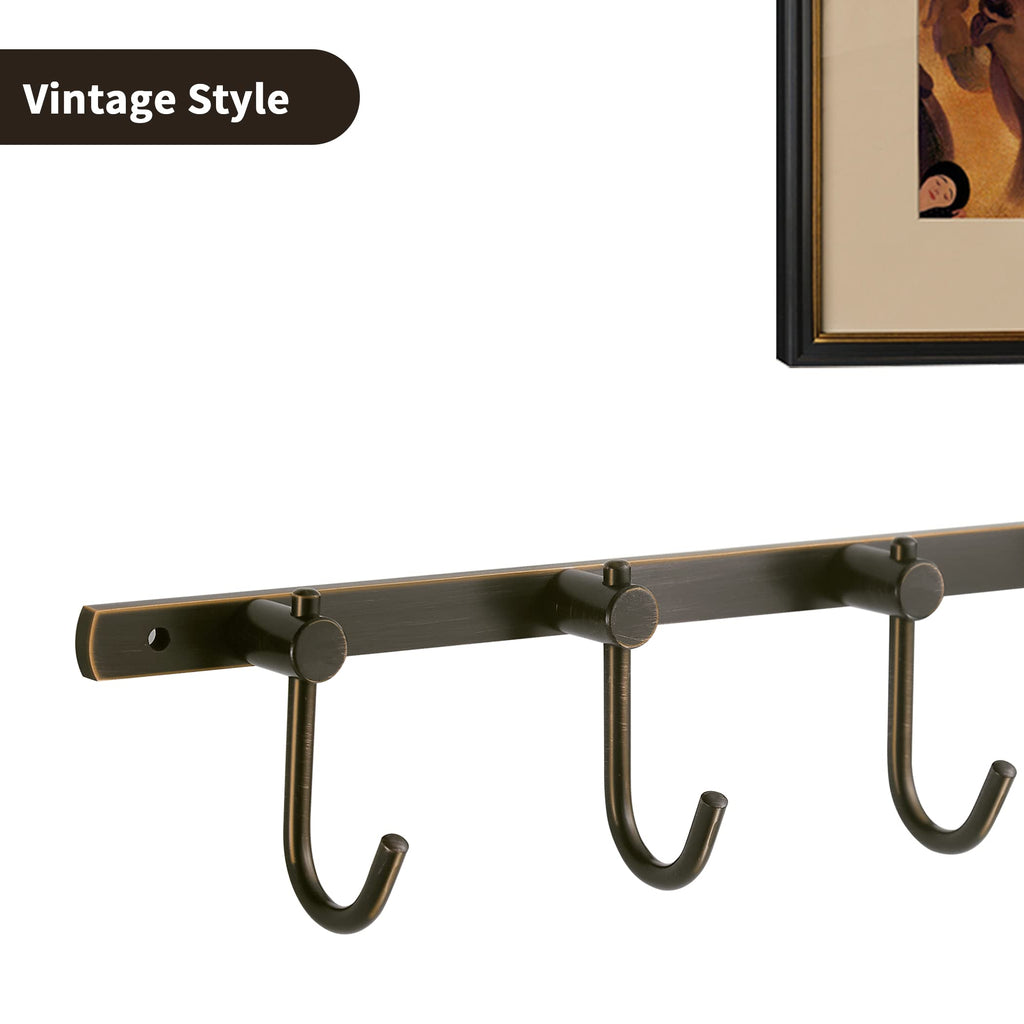 Bronze Towel Hooks, Bathroom Rail Hook Rack Wall Mounted, Antique Oil Rubbed Brass Cloth Coat Rack with 5 Hooks