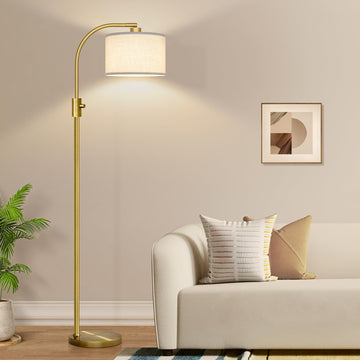 Upgraded Modern Arc Dimmable Tall Standing Floor Lamp with Linen Shade, 1200 Lumens LED Bulb Included, for Living &