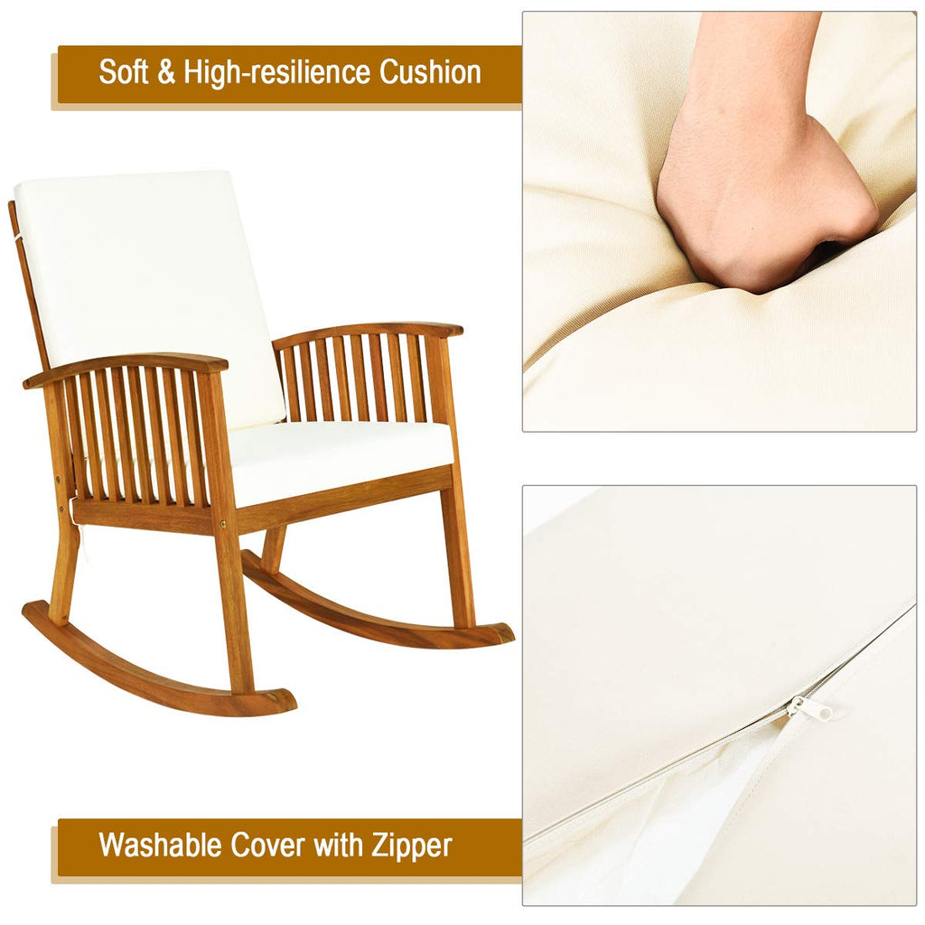 Outdoor Rocking Chair with Soft Cushions, Solid Acacia Wood (2)