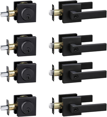 Exterior Door Lock Set with Deadbolt, Front Door Handle Set with Deadbolt, Door Levers Single Cylinder Deadbolt Set