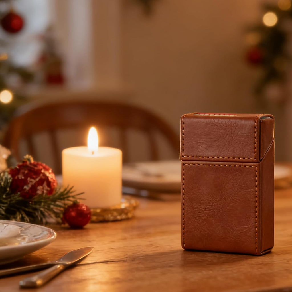 Leather Match Holder with Magnetic Closure, Smooth Leather Clean Stitching, and Moisture-Resistant Design for Coffee