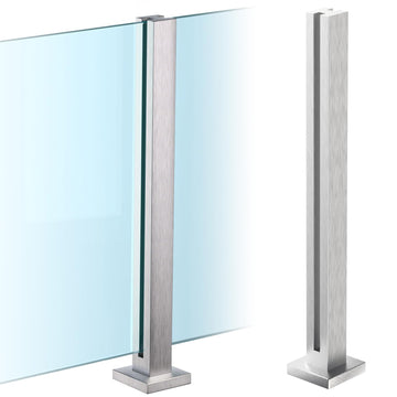 Glass Railing Post, No-Punch / 304 Stainless Steel Glass Railing Spigot with Slots & Base, Heavy-Duty Clamp Bracket