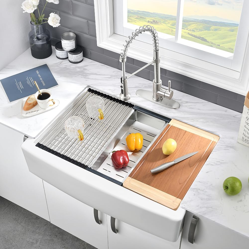 33 White Farmhouse Sink Workstation Apron Front Farm Sink Fireclay | 33x21 White Fireclay Farmhouse Kitchen Sink