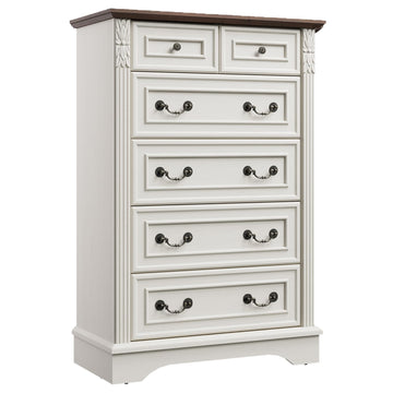 Farmhouse with 6 Drawers, Antique White, or Office Storage
