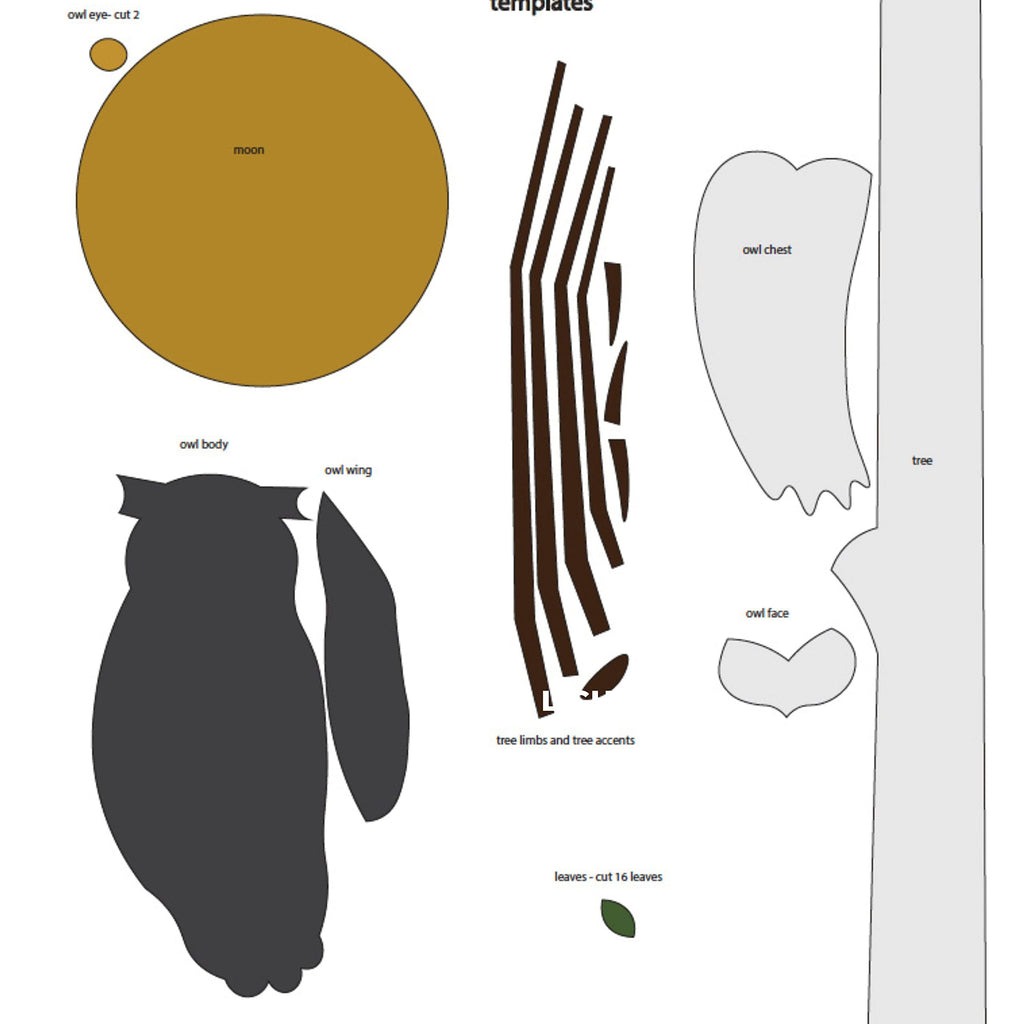 Night Owl Felt Kit, Wall Quilt Hanging, Quilting Kits with Fabric, 13" x 15", Materials and Instructions Included