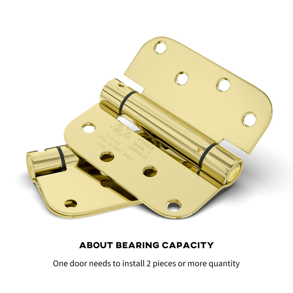 4 Pack Brass 4" Spring Door Hinges with 5/8" Radius Corners