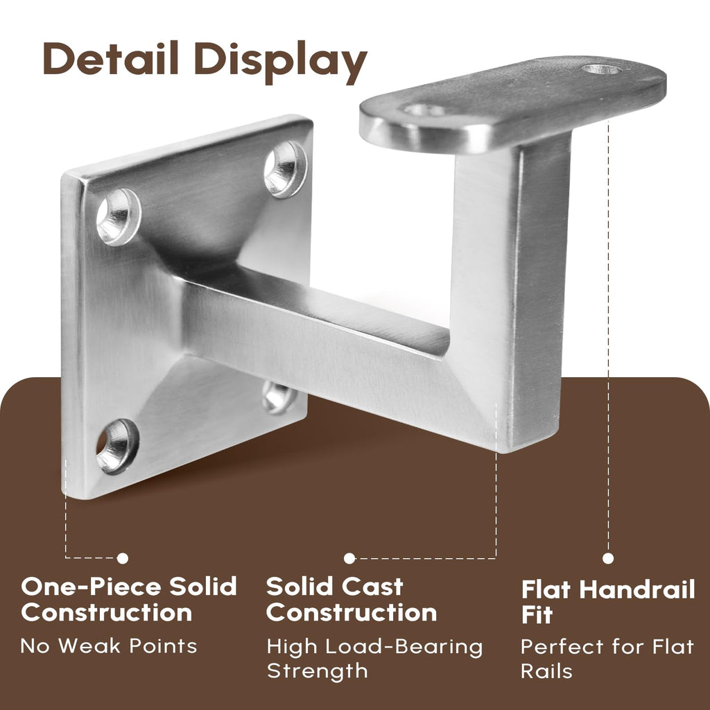 304 Stainless Steel Handrail Brackets, Heavy Duty Wall Mount for Stair Railing Indoor Outdoor - Satin Finish Stair