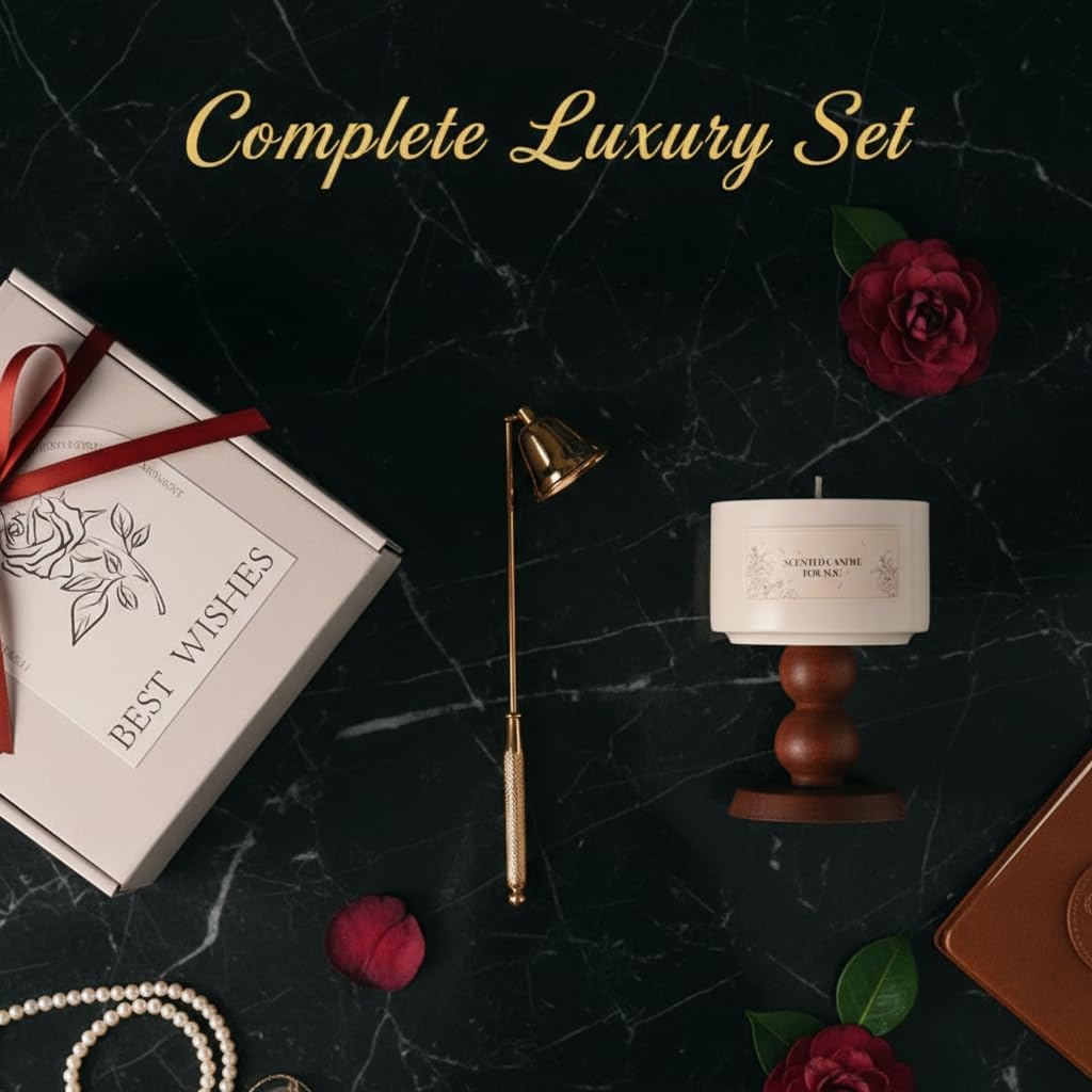 Romantic Scented Candle Gift Set for Women Luxury Floral Aromatherapy Candle with Wood Stand Relaxation (Camellia