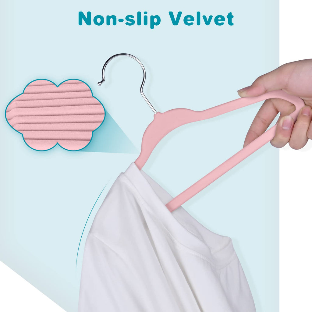 50 Pack Kids Velvet Hangers 14 Inches Children's Clothes Hangers Non-Slip Baby Hangers for Infant/Toddler (Blush Pink)